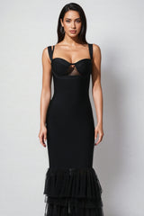 Rheak Fish Tail Mesh Yarn Bandage Maxi Dress
