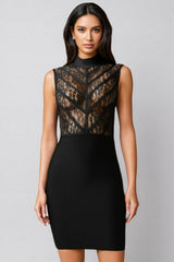 Zaroe Round Collar Sleeveless Lace Bandage Mini Dress