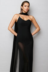 Gricely Sleeveless Tulle Ribbon Bandage Maxi Dress