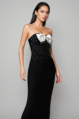 Ezgi Sleeveless Bow Pearl Bandage Maxi Dress