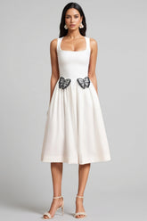 Jiusi Square Collar Halter Butterfly Midi Dress
