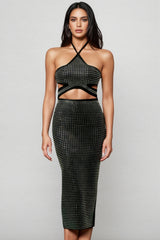 Joraty Diamond Hollow Out Bandage Midi Dress