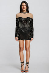 Lousia Long Sleeves Diamond Pearl Mini Dress