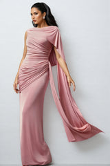 Omer Sleeveless Wrinkle Shawl Ribbon Maxi Dress