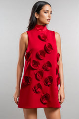 Tamarah Sleeveless High Collar Flowers Mini Dress