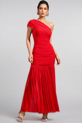 Kyli Sleeveless One Shoulder Wrinkle Maxi Dress