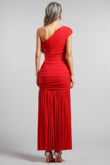 Kyli Sleeveless One Shoulder Wrinkle Maxi Dress