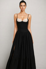 Karina Halter Folds Slit Maxi Dress