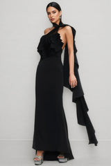 Uerzay Sleeveless Halter Flounce Maxi Dress