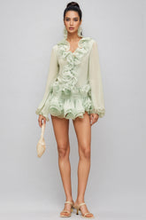 Salamo Ruffle Floral Trim Cardigan Mini Dress Set