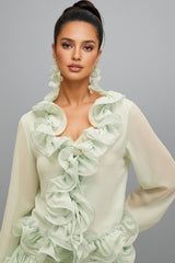 Salamo Ruffle Floral Trim Cardigan Mini Dress Set