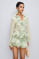 Salamo Ruffle Floral Trim Cardigan Mini Dress Set