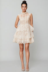 Yamaly White Floral Lace Tiered Mini Dress