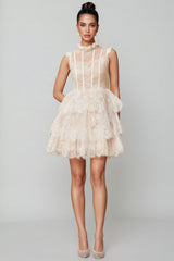 Yamaly White Floral Lace Tiered Mini Dress