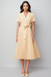 Ivonne Neutral Tulle Panel Wraped Midi Dress