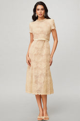Aurore White Embellished Floral Lace Midi Dress