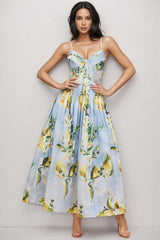 Paca Lemon Print Spaghetti Strap Maxi Dress
