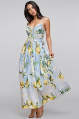 Paca Lemon Print Spaghetti Strap Maxi Dress