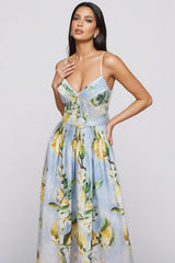 Paca Lemon Print Spaghetti Strap Maxi Dress