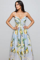 Paca Lemon Print Spaghetti Strap Maxi Dress