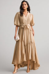 Beaufort Lace Trim Puff Sleeve Maxi Dress