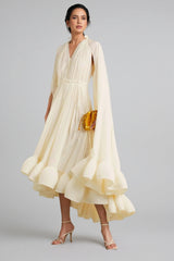 Ingrid V-Neck Ruffle Hem Midi Dress