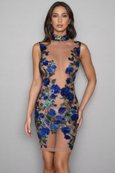 Ruby Blue Sequin Mesh Mini Dress