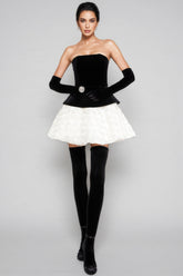 Lyna Petal Layerd Velvet Mini Dress