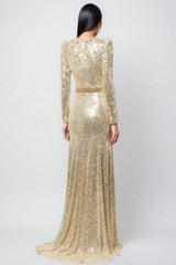 Eaplty Diamond Encrusted Gold Sequin Maxi Dress