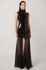 Mayads High Neck Sequin Mesh Maxi Dress