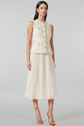 Zahra White Boucle Belted Midi Dress Set