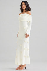 Barbara Off Shoulder Knit Rose Maxi Dress