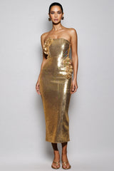 Zoefe Strapless Sequin Rose Midi Dress
