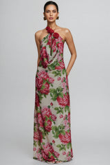 Ysraela Cowl Neck 3D Floral Maxi Dress