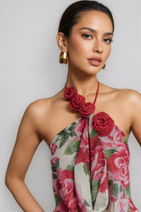 Ysraela Cowl Neck 3D Floral Maxi Dress