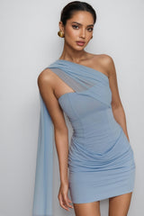 Haliny Blue Slinky And Mesh Mini Dress