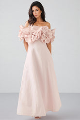 Alreem Pink Strapless 3D Floral Maxi Dress
