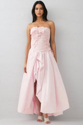 Eliahe Pink 3D Flower Split Maxi Dress