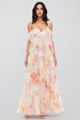 Cesca Ruffled Print Maxi Dress