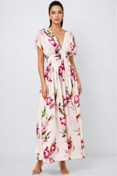 Liams V-neck Printed Backless Maxi Dress