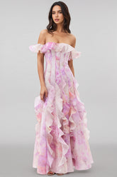Adonis Pink Floral Ruffled Maxi Dress
