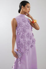 Celina 3D Floral High Neck Sleeveless Maxi Dress-Purple