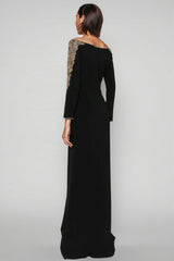 Iontk Black Beaded Diamond Mesh Maxi Dress