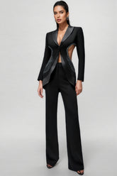 Runte Openwork Rhinestone Blazer Trousers Set