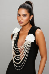 Avra Pearl Beaded Chain 3D Floral Maxi Dress