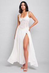 Zaire White Square Neck High Slit Maxi Dress