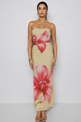 Austen Strapless Yellow Printed Maxi Dress