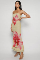 Austen Strapless Yellow Printed Maxi Dress
