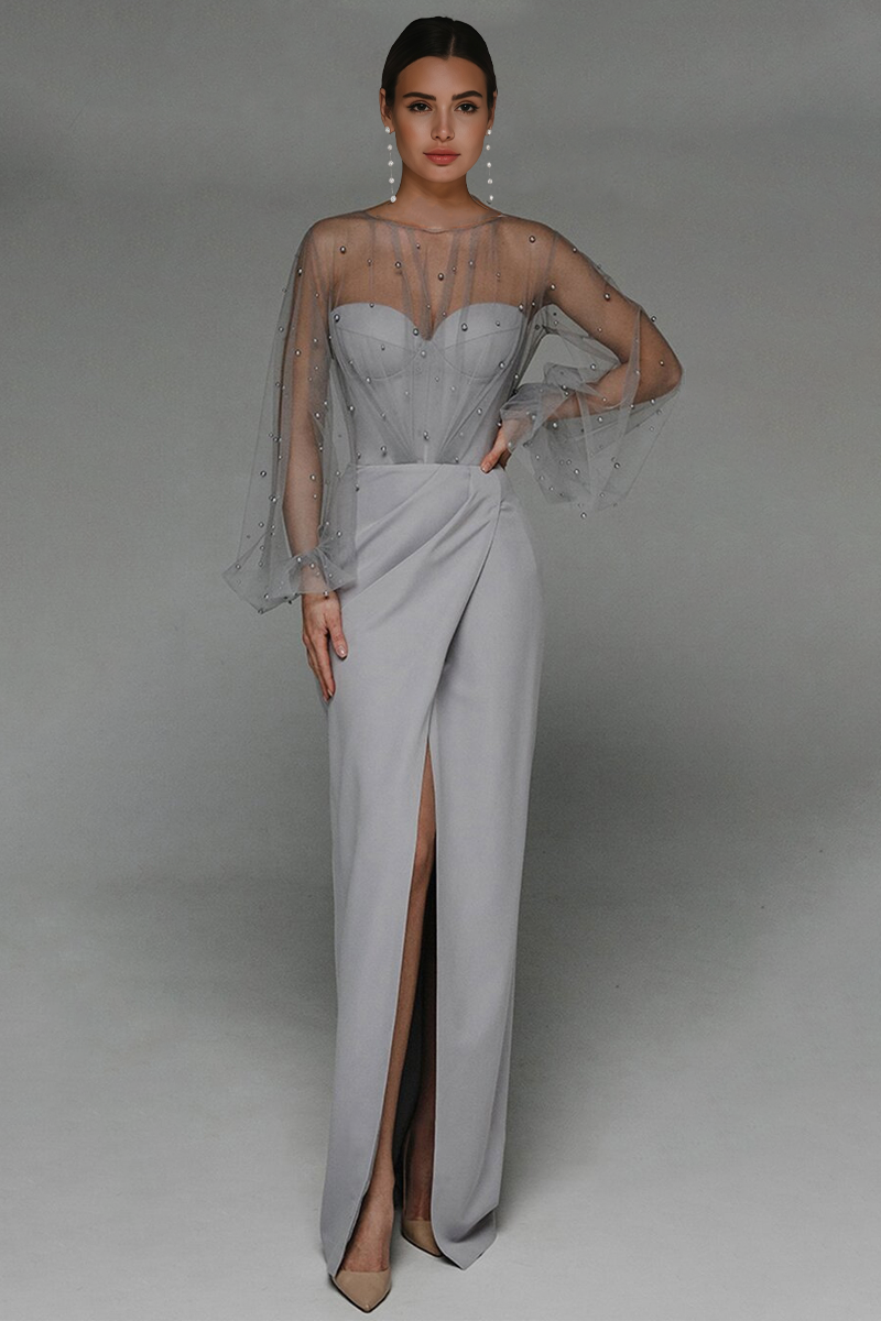 Alena Sheath Pearl Maxi Dress-Grey – Ooins