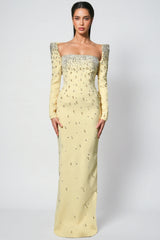 Pamedy Yellow Diamonds Beaded Maxi Dress